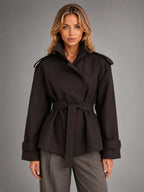Women's Cropped Trench Jacket – Above Hip Tailored Shoulder - Brown