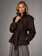 Women's Cropped Trench Jacket – Above Hip Tailored Shoulder - Brown