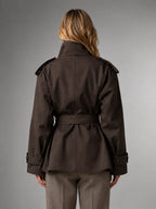 Women's Cropped Trench Jacket – Above Hip Tailored Shoulder - Brown