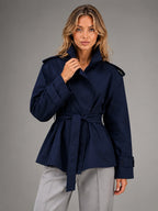 Women's Cropped Trench Jacket – Above Hip Tailored Shoulder - Navy