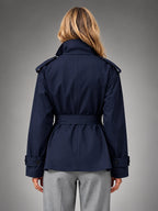 Women's Cropped Trench Jacket – Above Hip Tailored Shoulder - Navy