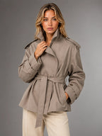 Women's Cropped Trench Jacket – Above Hip Tailored Shoulder - Taupe