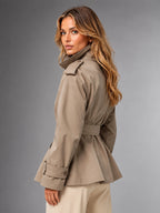 Women's Cropped Trench Jacket – Above Hip Tailored Shoulder - Taupe