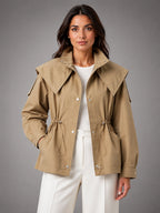 Women's Cropped Structured Jacket – Squared Shoulder Line - Beige