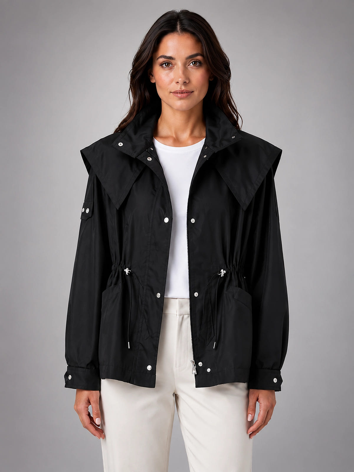 Women's Cropped Structured Jacket – Squared Shoulder Line - Black
