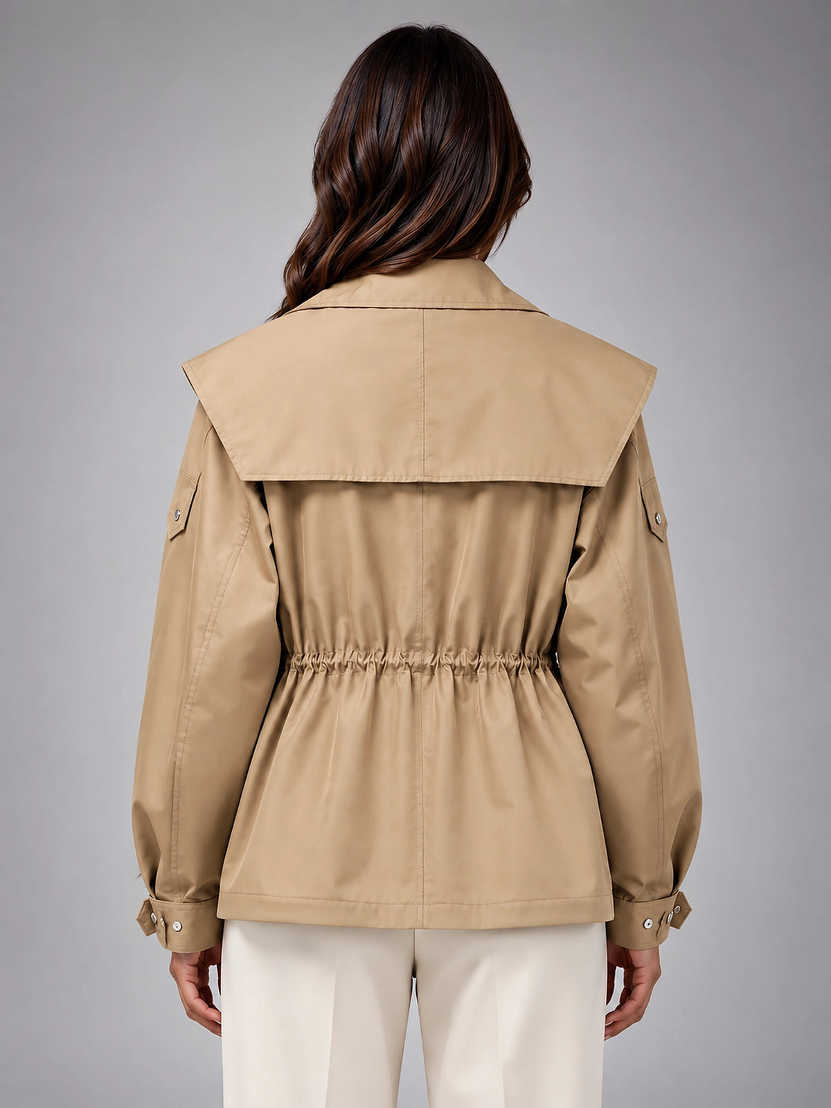 Women's Cropped Structured Jacket – Squared Shoulder Line - Beige