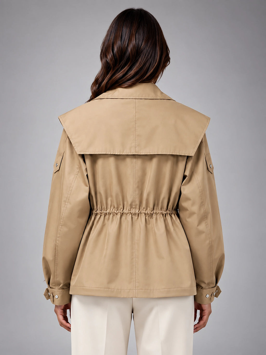 Women's Cropped Structured Jacket – Squared Shoulder Line - Beige