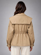 Women's Cropped Structured Jacket – Squared Shoulder Line - Beige
