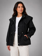 Women's Cropped Structured Jacket – Squared Shoulder Line - Black