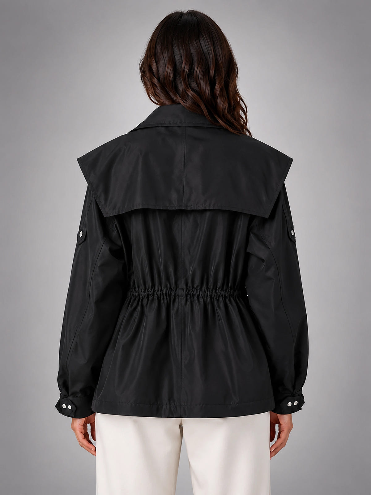 Women's Cropped Structured Jacket – Squared Shoulder Line - Black