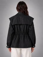 Women's Cropped Structured Jacket – Squared Shoulder Line - Black
