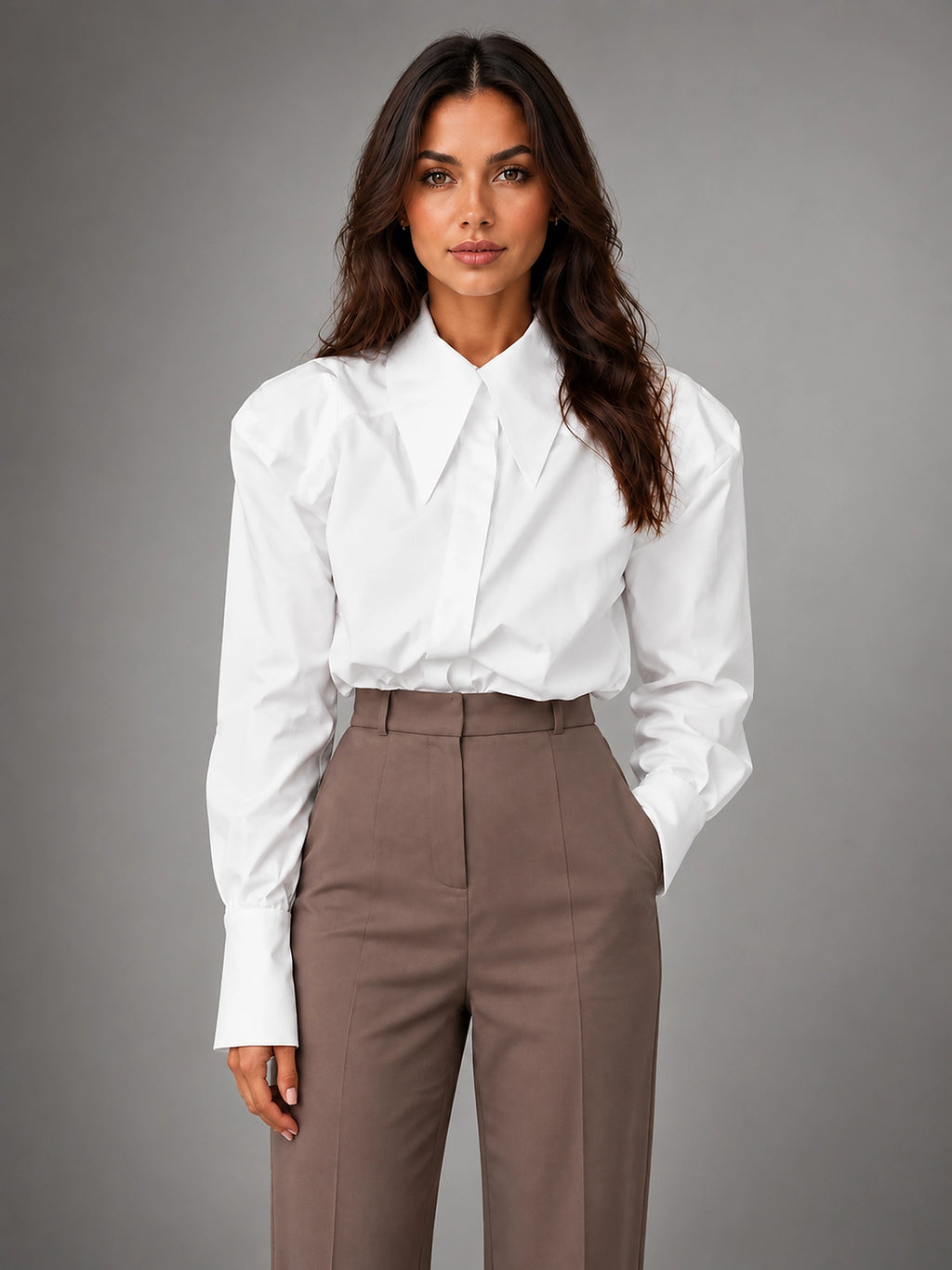 Women's Ruffle Blouse – Soft Gathered Long Sleeve - White