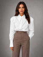 Women's Ruffle Blouse – Soft Gathered Long Sleeve - White