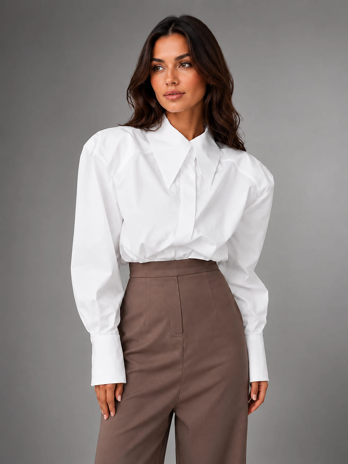 Women's Ruffle Blouse – Soft Gathered Long Sleeve - White