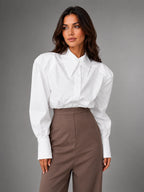 Women's Ruffle Blouse – Soft Gathered Long Sleeve - White