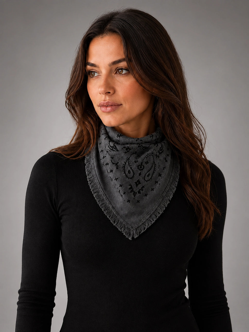 Women's Paisley Bandana Scarf – Square Neckerchief - Gray/Black