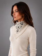 Women's Paisley Bandana Scarf – Square Neckerchief - Ivory/Black