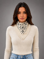 Women's Paisley Bandana Scarf – Square Neckerchief - Ivory/Black