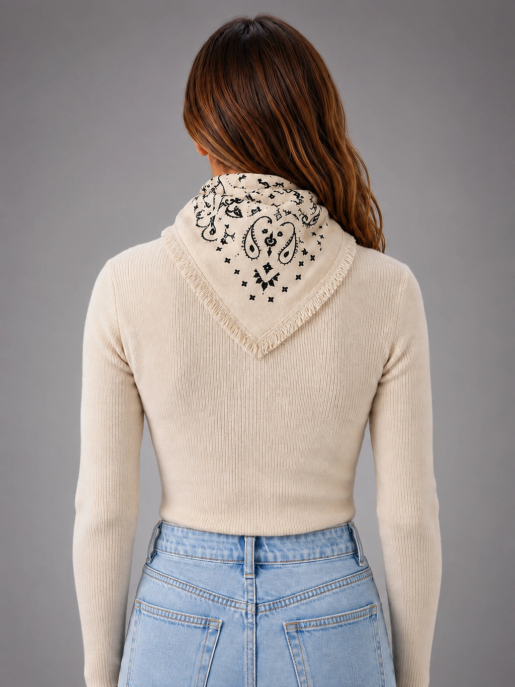 Women's Paisley Bandana Scarf – Square Neckerchief - Ivory/Black