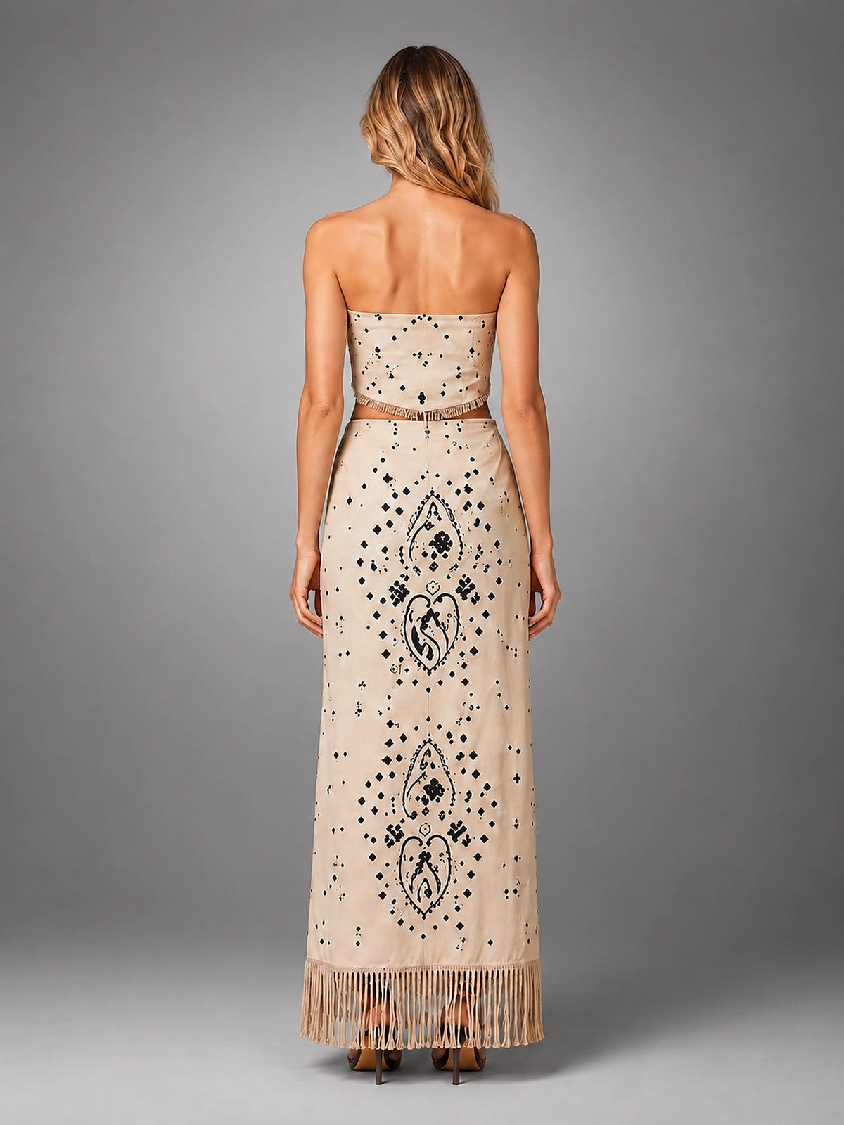 Women's Paisley Matching Set – Tassel Detail - Cream/Black Paisley