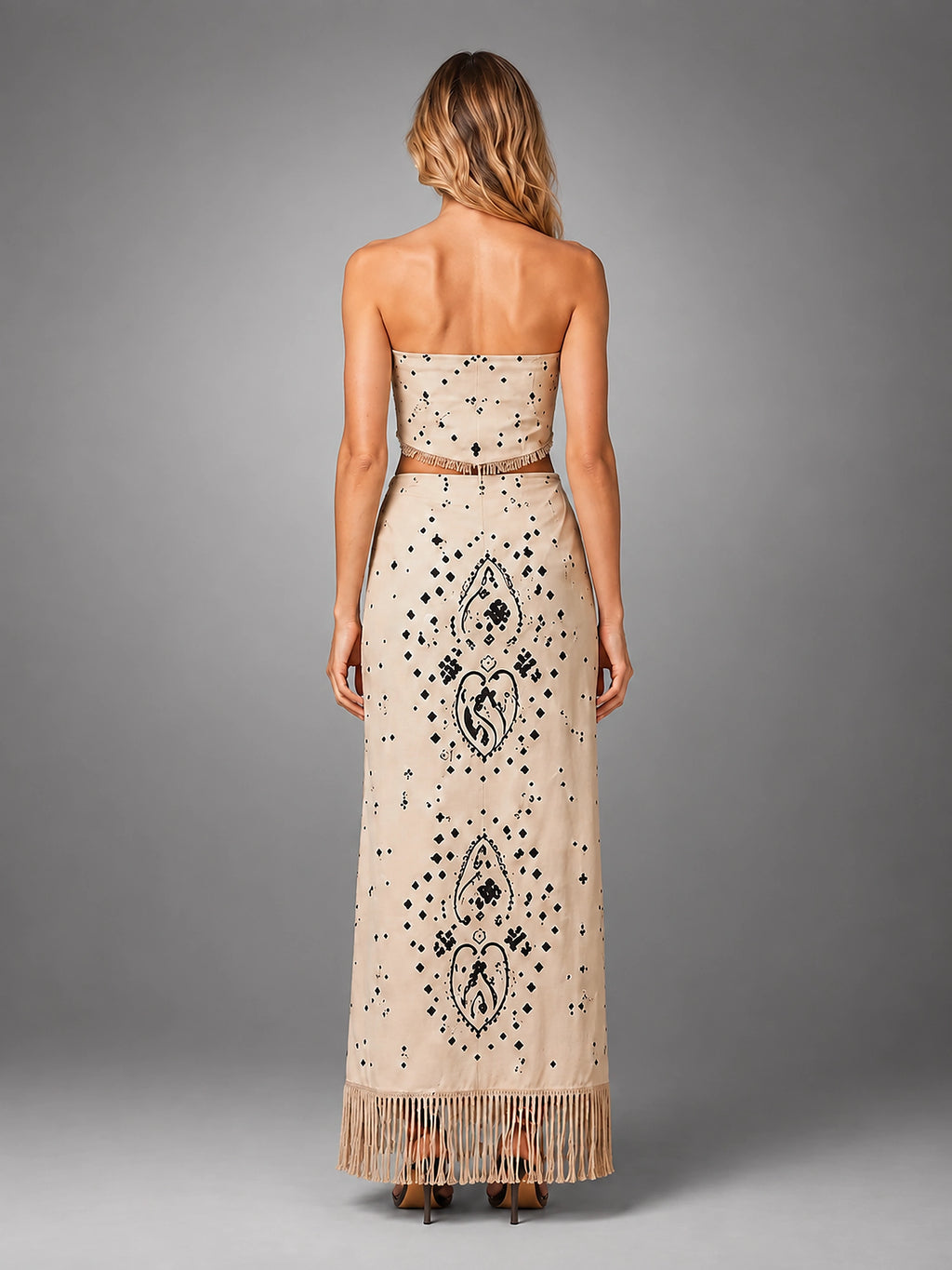 Women's Paisley Matching Set – Tassel Detail - Cream/Black Paisley