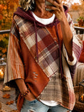 Women's Oversized Hoodie – Burgundy Diagonal Check Print
