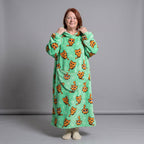 Women's Sherpa Fleece Blanket Hoodie – Orange Cat Print, Mint Green