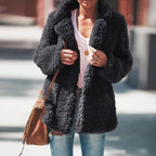Women's Sherpa Teddy Jacket – Open Front and Notched Lapels in Dark Gray