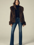 Women's Faux Fur Trim Jacket – Shaggy Collar and Cuffs in Brown
