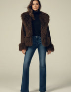Women's Faux Fur Trim Jacket – Shaggy Collar and Cuffs in Brown
