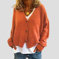 Women's V-Neck Button Cardigan – Relaxed Fit in Orange