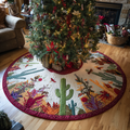 Quilted Christmas Tree Skirt – Cactus and Wildflower Print, Cream