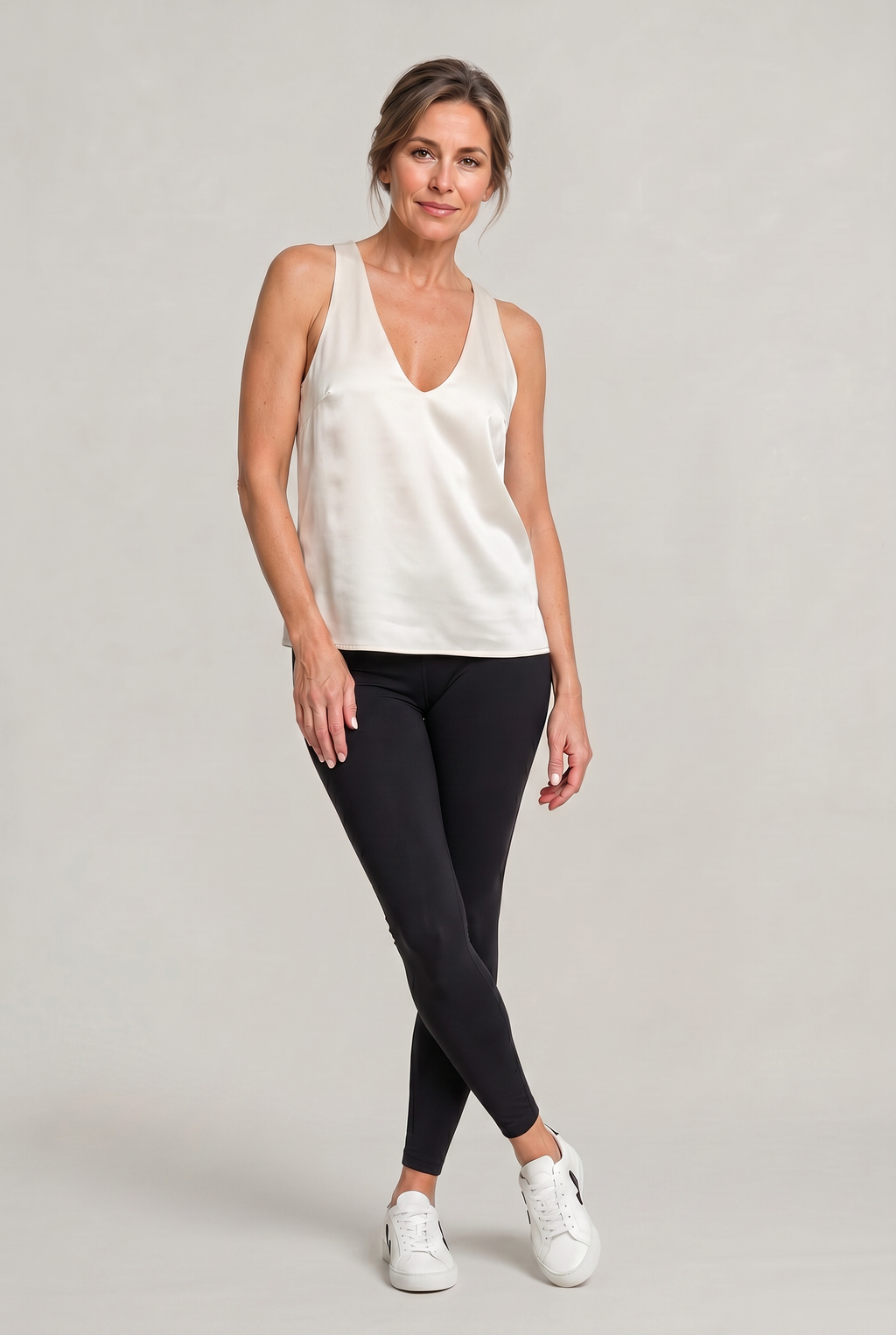 Women's Satin Cami Top – Deep V-Neck, Wide Straps – view 2
