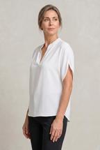 Women's V-Neck Blouse – Petal Sleeves, Notched Neckline – view 2