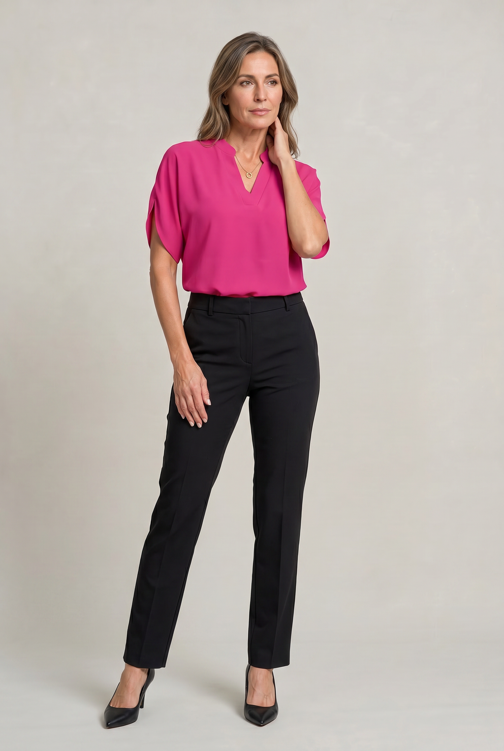 Women's V-Neck Blouse – Petal Sleeves, Notched Neckline – view 6