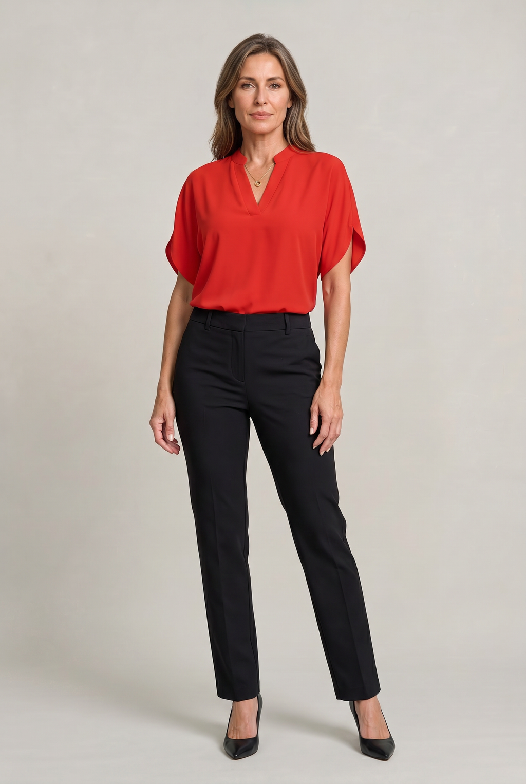 Women's V-Neck Blouse – Petal Sleeves, Notched Neckline – view 12