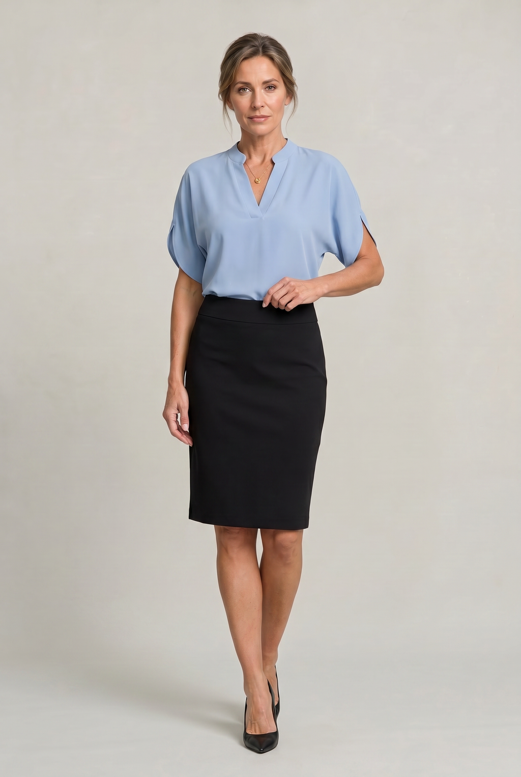 Women's V-Neck Blouse – Petal Sleeves, Notched Neckline – view 14