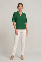 Women's V-Neck Blouse – Petal Sleeves, Notched Neckline – view 16