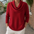 Women's Cowl-Neck Sweater in Red – Relaxed Fit, Dropped Shoulders
