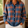 Women's Plaid Cardigan in Blue – Collared, Button Front