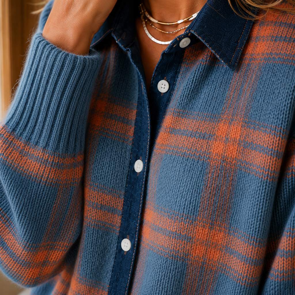 Women's Plaid Cardigan – Collared, Button Front – view 3