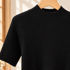 Women's Mock-Neck Top – Fine Rib, Elbow-Length Sleeves – view 2