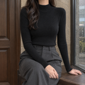 Women's Mock-Neck Sweater in Black – Fitted, Ribbed