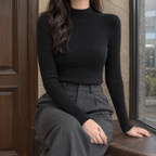 Women's Mock-Neck Sweater in Black – Fitted, Ribbed