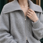 Women's Zip-Up Cardigan – Two-Way Zip, Wide Ribbed Collar – view 2