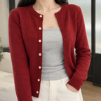 Women's Crewneck Cardigan – Slim Fine Knit, Ribbed Trims – view 2