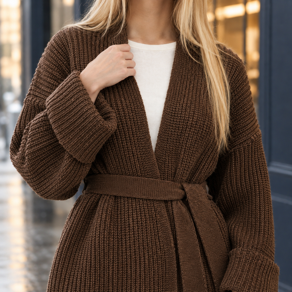 Women's Chunky Wrap Cardigan – Ribbed, Tie Belt – view 2