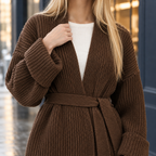 Women's Chunky Wrap Cardigan – Ribbed, Tie Belt – view 2