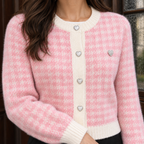 Women's Houndstooth Cardigan – Cropped, Heart Buttons – view 2