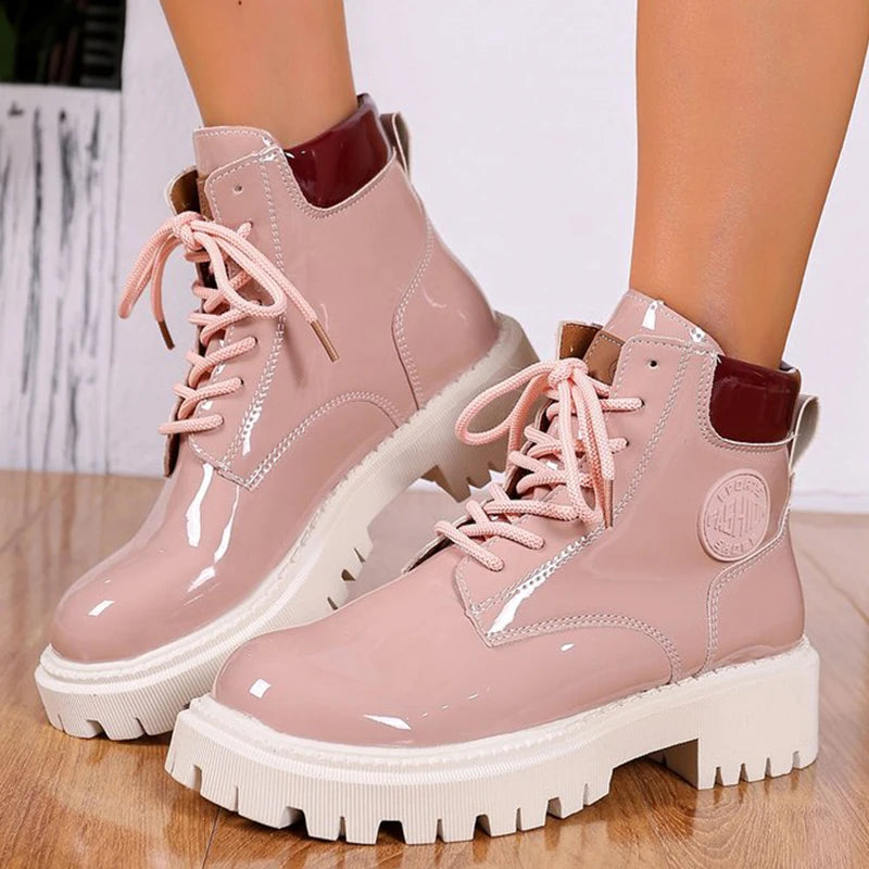 Women's Platform Ankle Boots – Patent Finish, Padded Collar – view 1